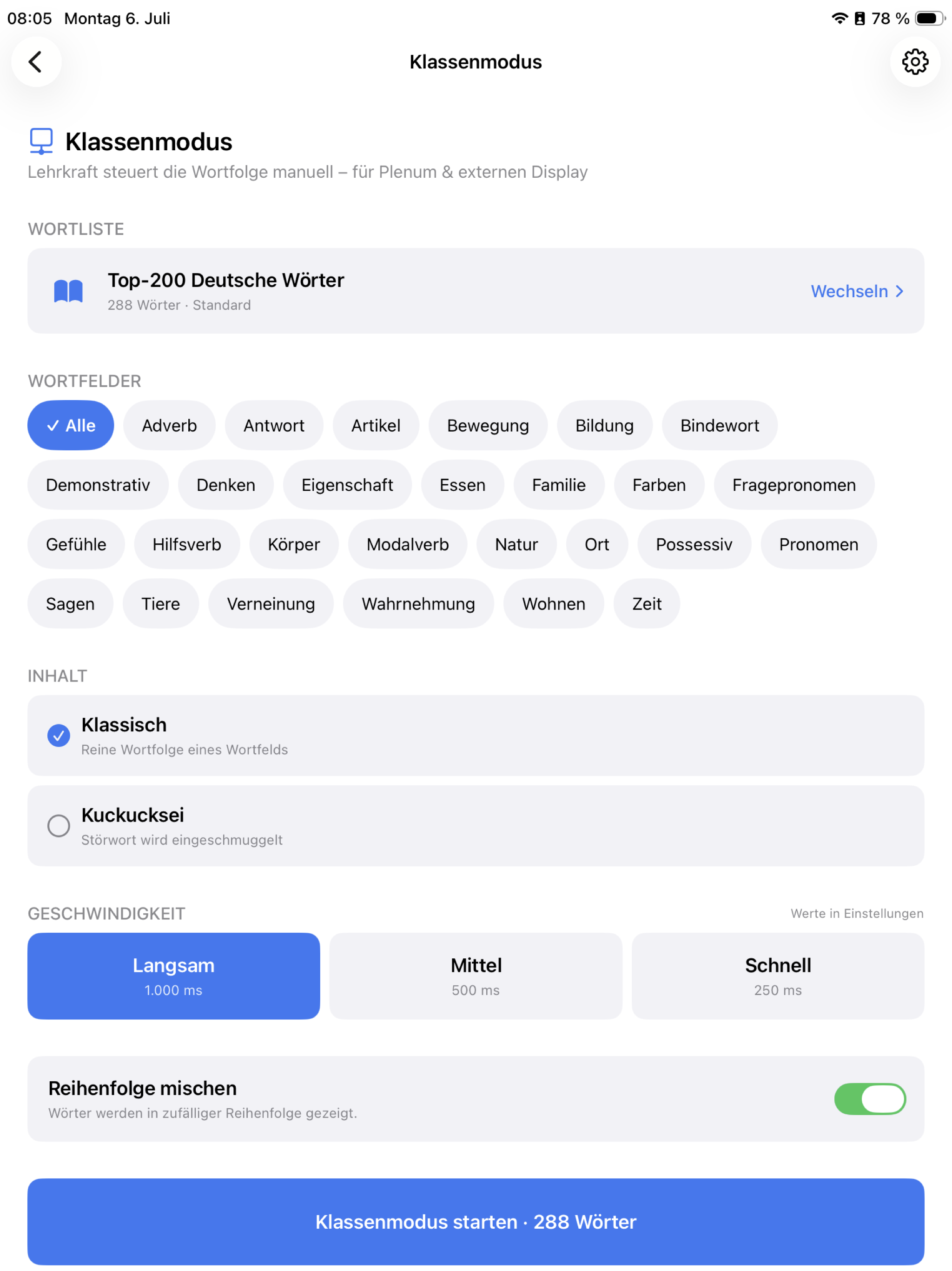 Visualisierung des Fixationskreuzes in der App