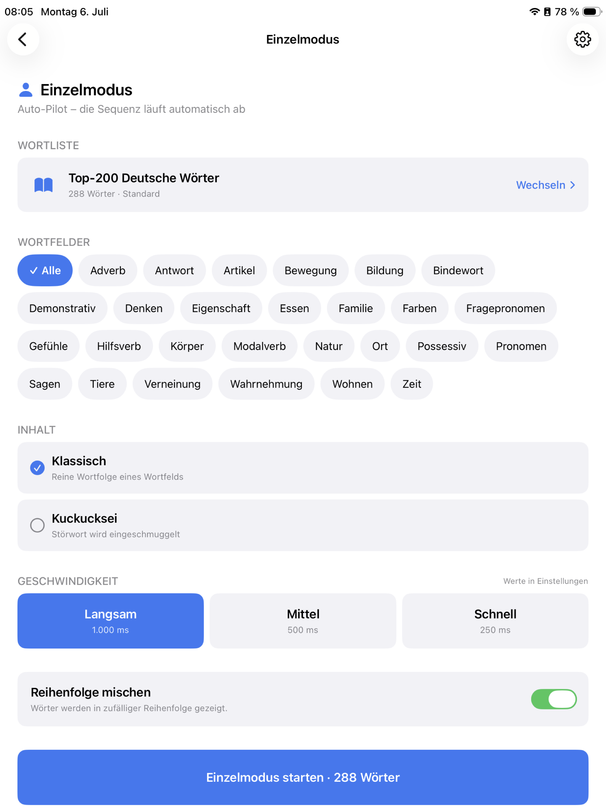 Ansicht der verschiedenen App-Modi von LeseFlow Pro